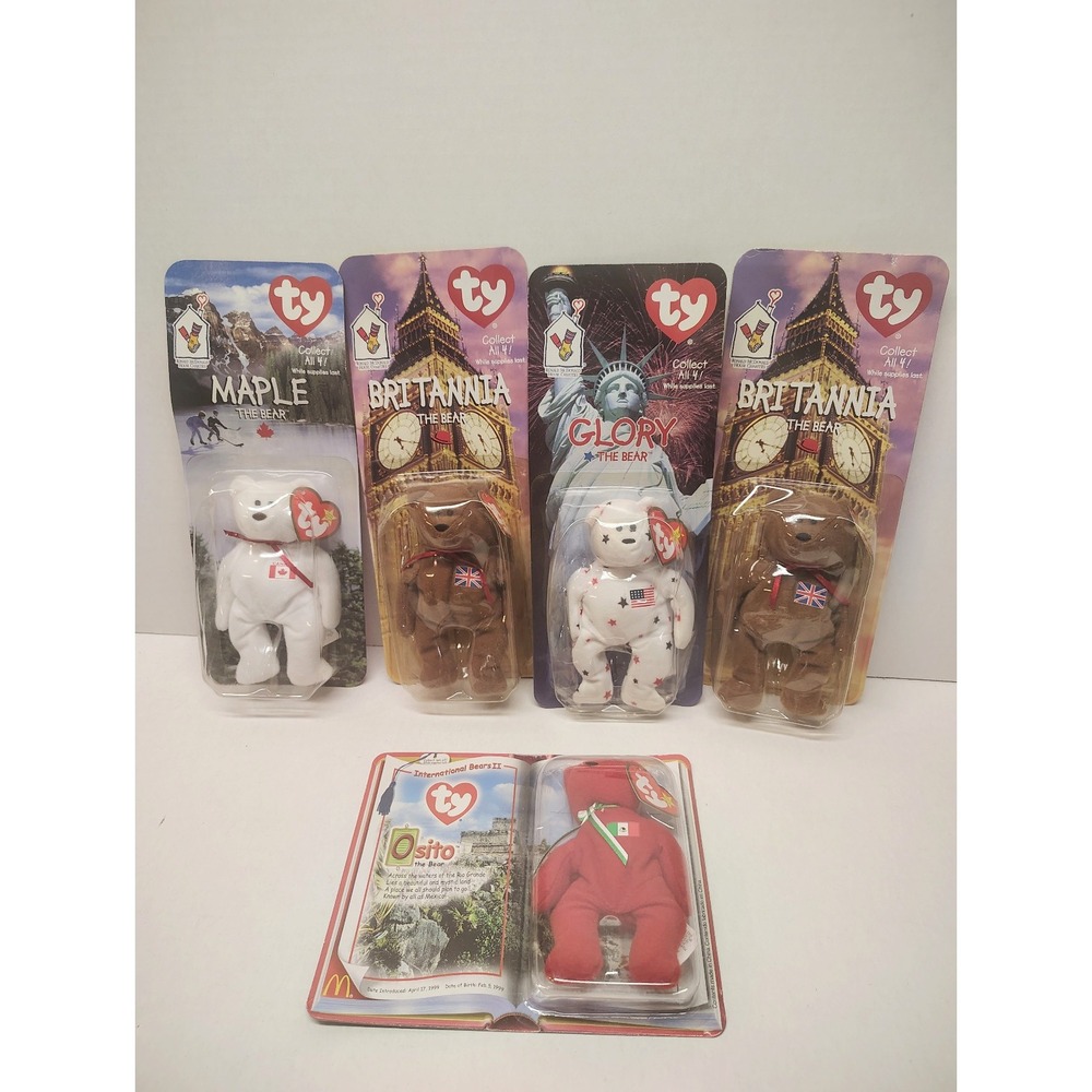 Vtg Lot of 5 TY International Beanie Babies McDonald's Teenie Beanies Sealed
